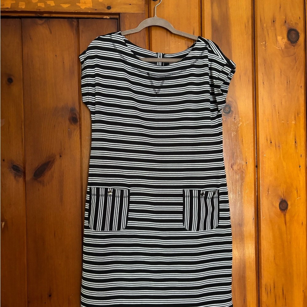 Talbots Black and White Striped Mini Dress